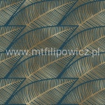 TKANINA OBICIOWA TURKUSOWE LIŚCIE ARTDECO